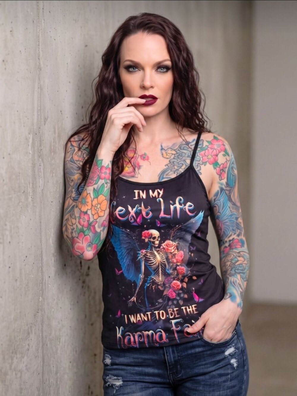 A Gothic Universe Karma Fairy Skull Angel Wings Double Sided Cami Top Goth L New
